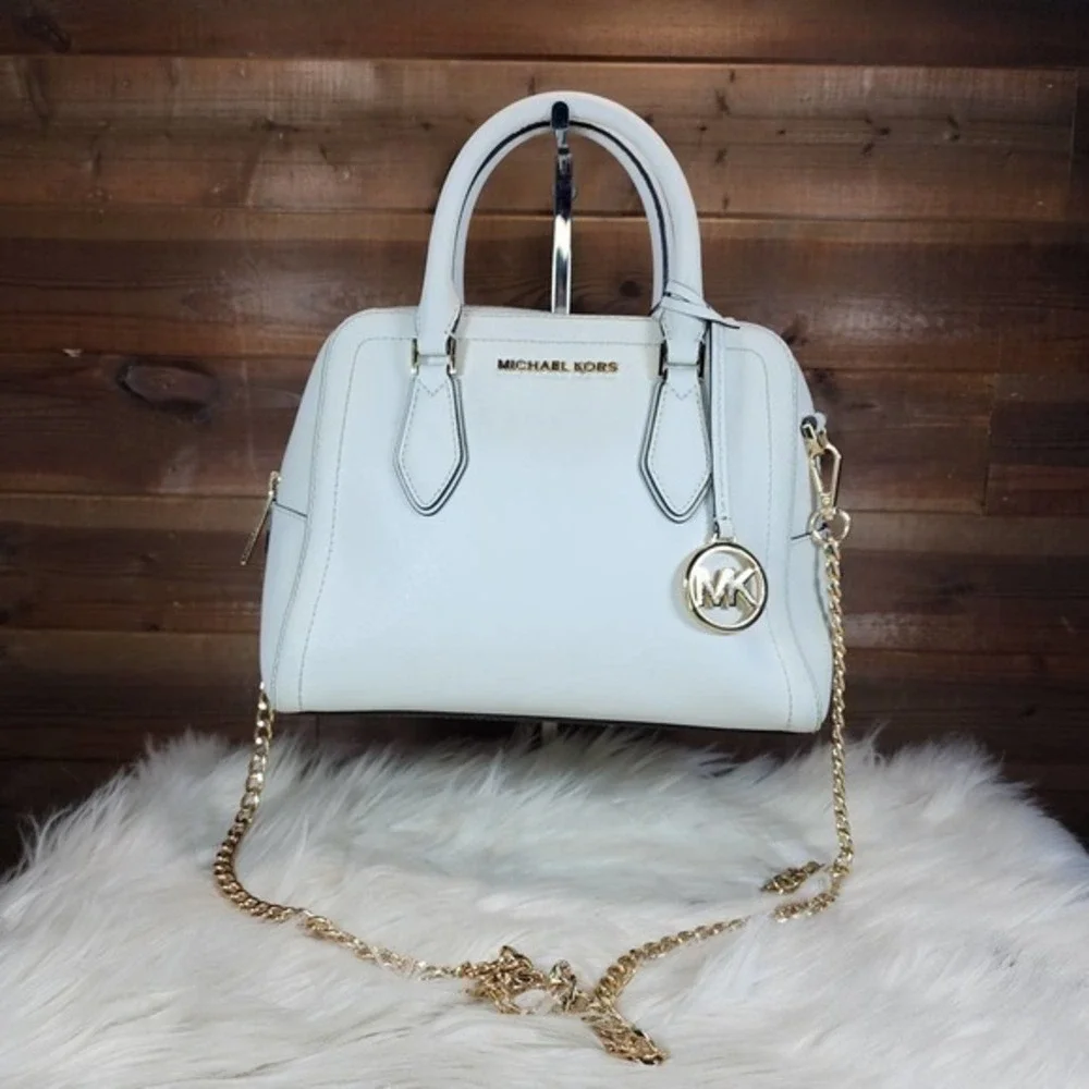 Michael Kors White Ayden Medium Saffiano Leather Satchel